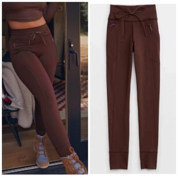 Aerie OFFLINE Warmup Brown Pocket Legging  Size Small Hiker Chic Athleisure - Picture 1 of 8